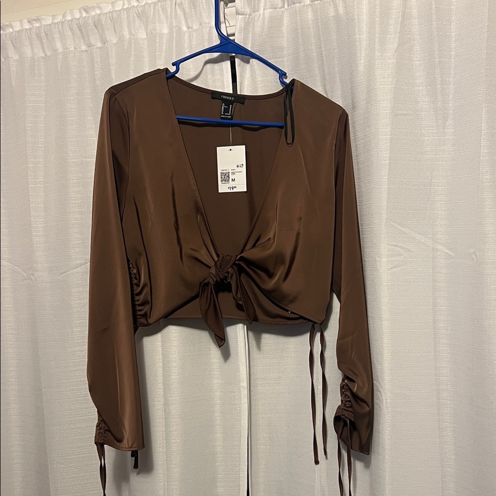 Forever 21 Brown Tie-Front Blouse